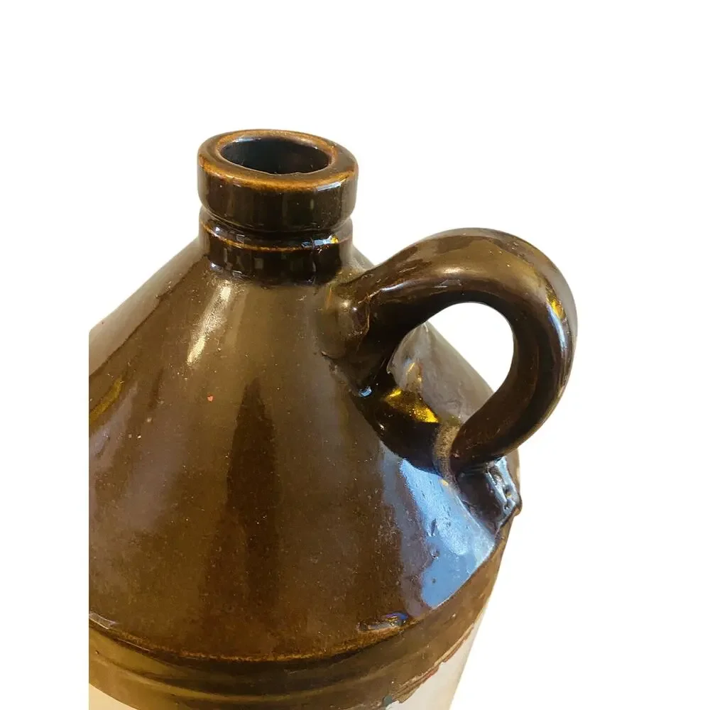 Antique Primitive Stoneware Crock Jug Brown Glaze 12